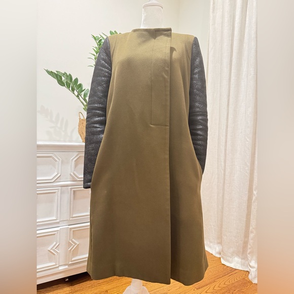 BCBG Max Azria military green Genova coat with black leather sleeves XS - Picture 3 of 6